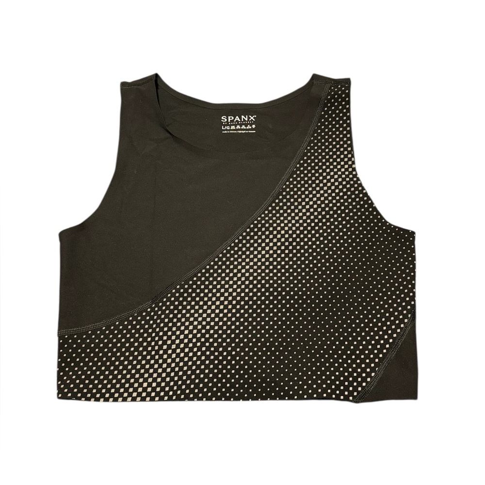 SPANX Reflective Crop Top Black Silver Large Seamless Breathable Quick Dry Tank